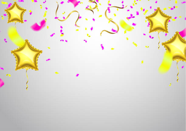 istock Celebrate banner. Party flags with confetti. Vector illustration design template. Happy holiday of Falling Shiny 970176642