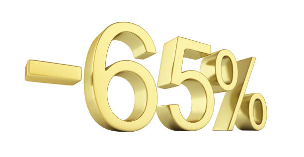 istock Gold text 65 percent off on white background without shadow 3D render 970179416