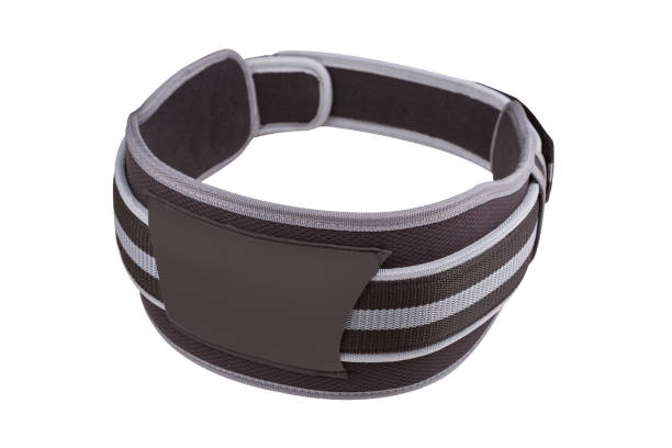 istock gray wide belt for weight lifting and powerlifting, buttoned, on white background isolated 970185466