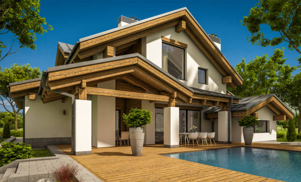istock 3d rendering of modern cozy house in chalet style 970199578