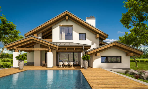 istock 3d rendering of modern cozy house in chalet style 970201566