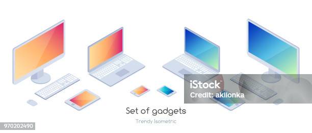 Isometric Set Of Gadgets Stock Illustration - Download Image Now - Isometric Projection, Laptop, Computer
