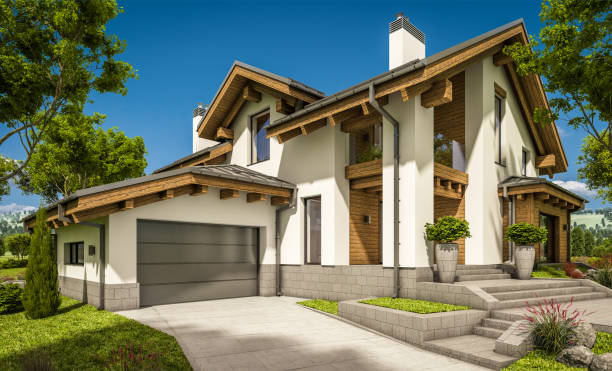 istock 3d rendering of modern cozy house in chalet style 970203840