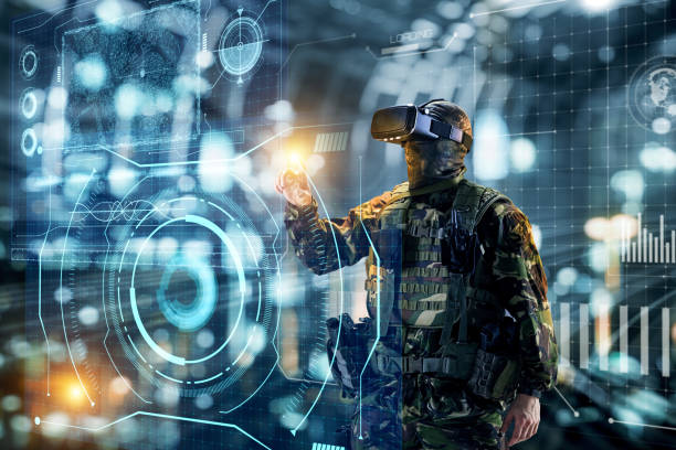 soldat im virtual-reality-brille. militärisches konzept der zukunft. - national arms stock-fotos und bilder