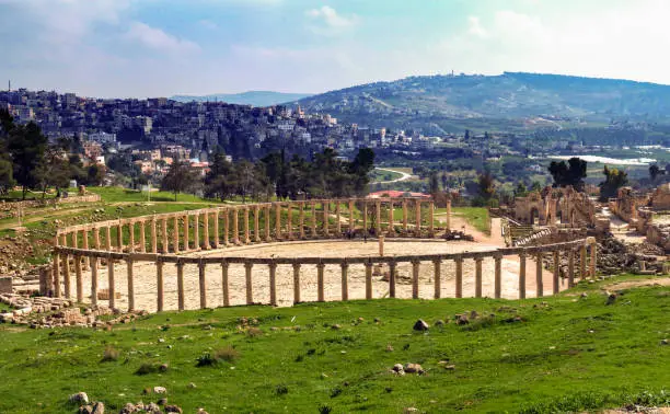 The restored hippodrome, next to Hadrian's Arch in the ancient jordanian city of jerash, north of amman