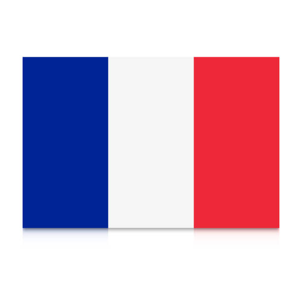 illustrazioni stock, clip art, cartoni animati e icone di tendenza di icona bandiera francia con riflessione isolata su sfondo bianco. - france germany flag white background