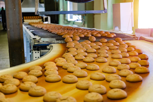 istock Baking production line. Cookies on conveyor belt 970229206