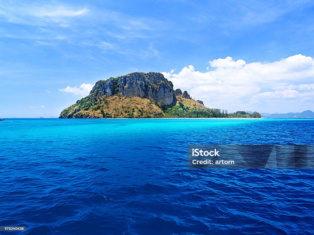 arbre vert sur l’île au milieu de l’océan d’un bleu profond - Photo de Île libre de droits