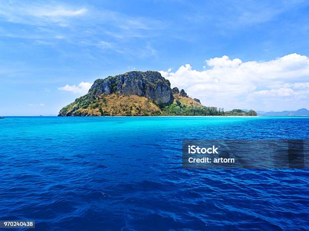 Green Tree On Island In Middle Of The Deep Blue Sea Ocean Stock Photo - Download Image Now