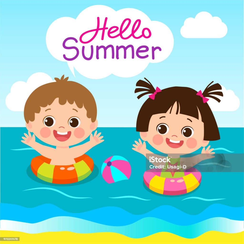 The Beach In Summer Time Fun Summer Activities For Kids Summer Kids Vector  Happy Children Playing On The Beach Stock Illustration - Download Image Now  - iStock