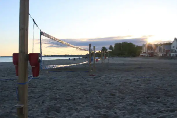 Photo of Beach Volleyball Net at Sunset in Port Stanley Ontario, Lake Erie