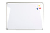 Horizontal Magnet Whiteboard over White Background with Four Magnet Buttons