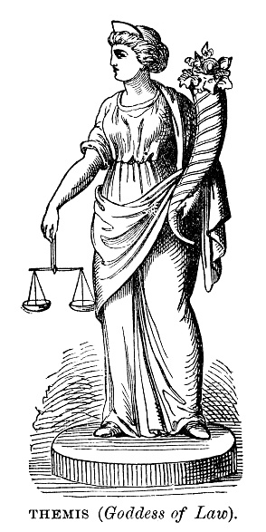 Themis, goddess of law - Scanned 1882 Engraving