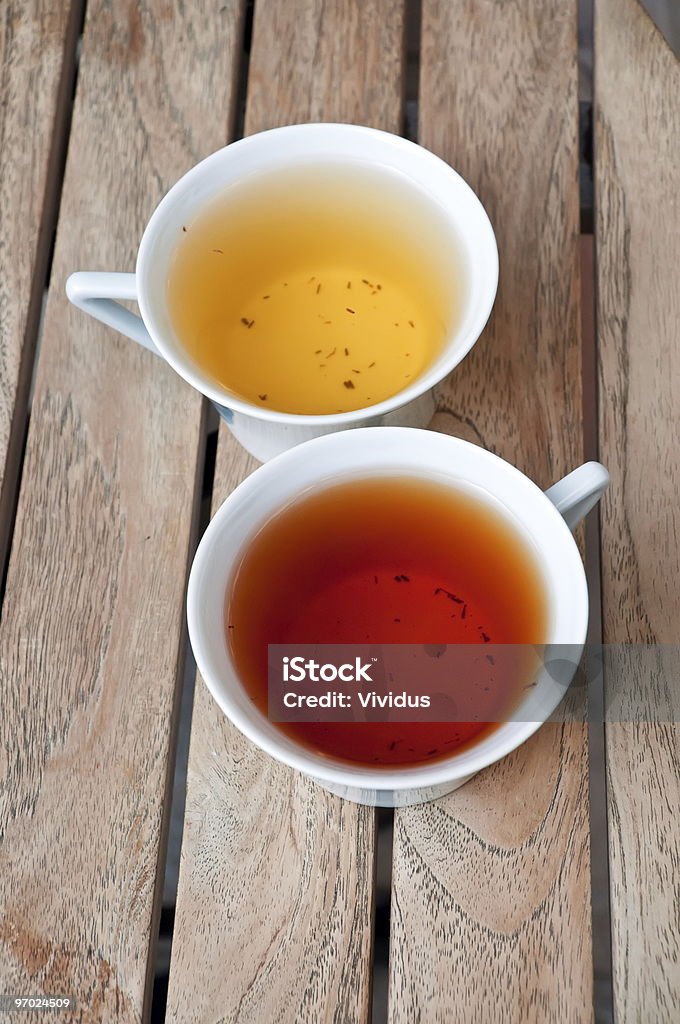 Two cups of tea Two china teacups with red and yellow tea Chinese Tea Stock Photo