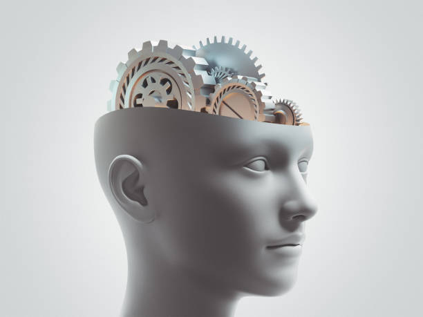 Human head with gears stock photo