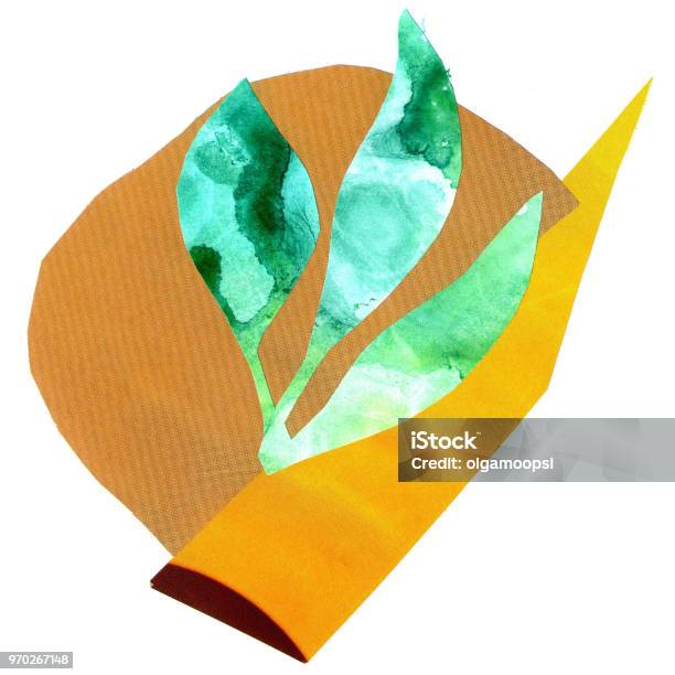 Collage Of Pasted Paper Like A Tropical Leaf Stock Illustration - Download Image Now - Abstract, Art, Mixed Media