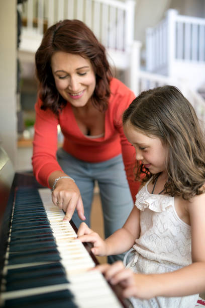 istock Mother assisting girl in playing piano 970267818