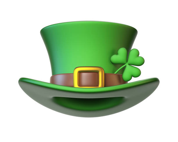 istock Green St. Patrick's Day hat with four-leaf clover isolated on white background 970270372