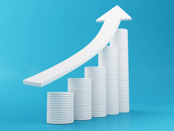 istock 3d Red arrow up and gold coins. 970270656