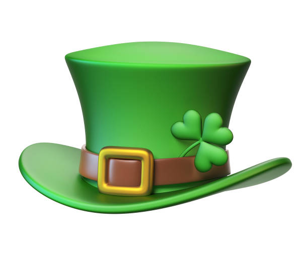 istock Green St. Patrick's Day hat with four-leaf clover isolated on white background 970270804