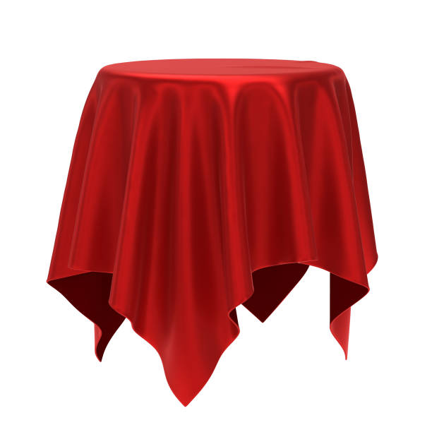 istock Round podium covered with red fabric isolated on white background 970271476