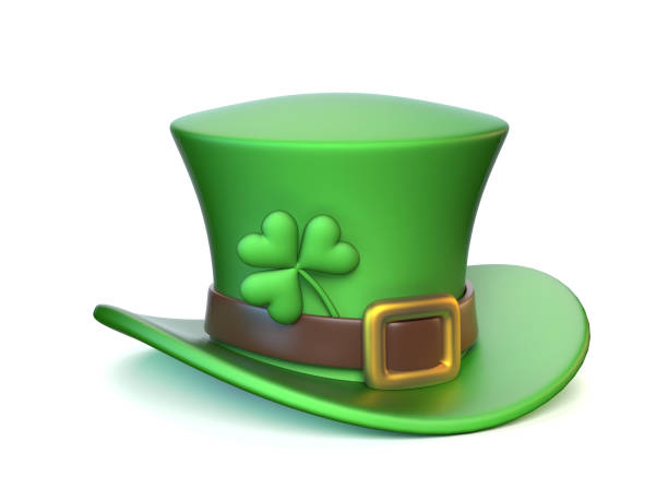 istock Green St. Patrick's Day hat with four-leaf clover isolated on white background 970271538