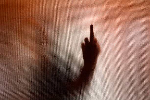 istock Silhouette of middle finger swearing rude hand gesture 970282088