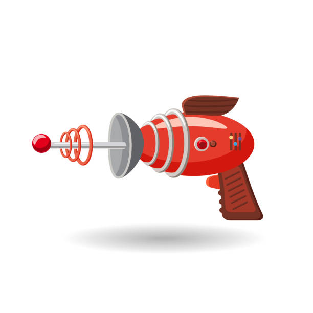 cartoon retro space blaster, ray gun, broń laserowa. ilustracja wektorowa. styl kreskówki - laser gun shooting space laser stock illustrations