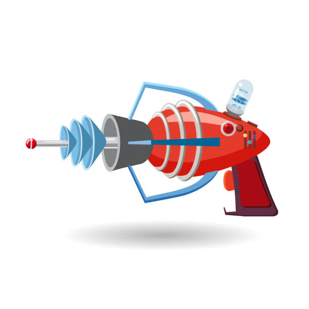 cartoon retro space blaster, ray gun, broń laserowa. ilustracja wektorowa. styl kreskówki - laser gun shooting space laser stock illustrations