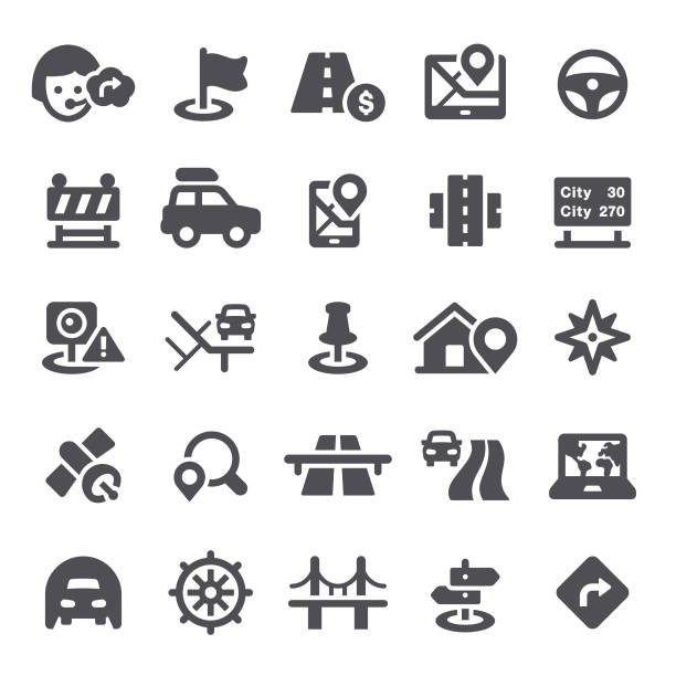 탐색 아이콘 - computer icon symbol icon set highway stock illustrations