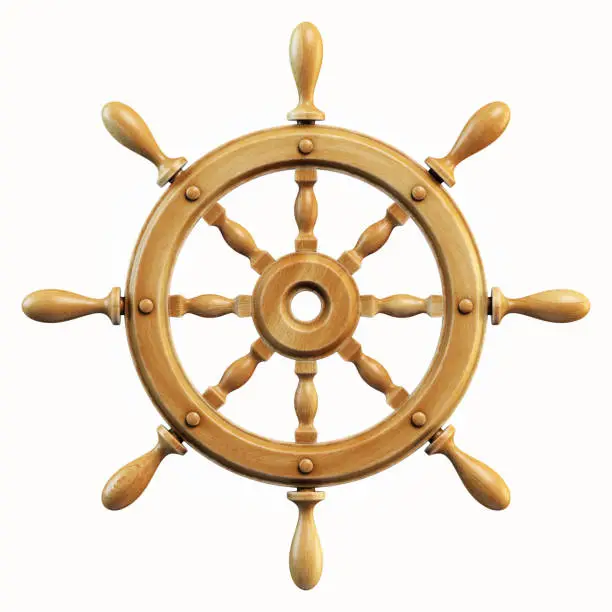 Ship wheel isolated on white background 3d rendering