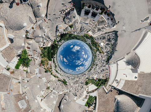 Alberobello Apulia summer city in Italy Drone 360 vr photo for virtual reality, sphere