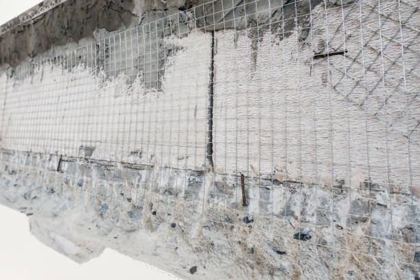 istock house wall construction protect with Welded wire mesh  at wall corner 970308808