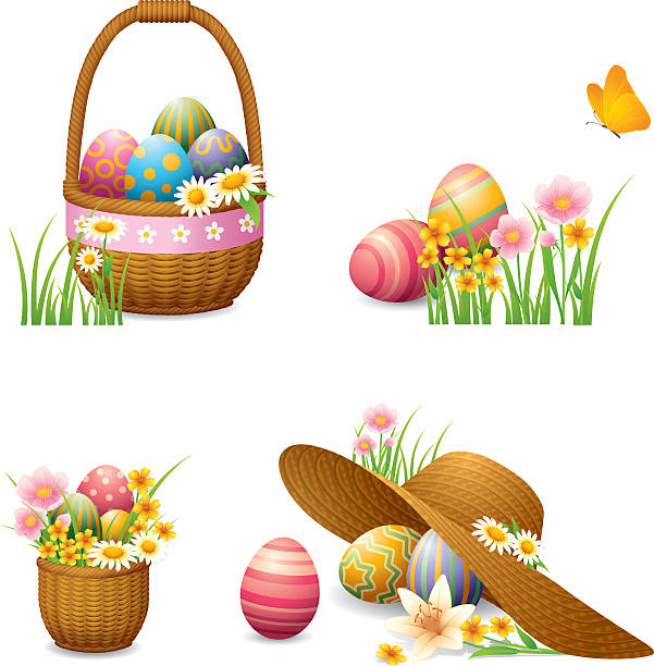 osterei-set - easter or easter bunny or easter egg or easter basket not business not silhouette stock-grafiken, -clipart, -cartoons und -symbole