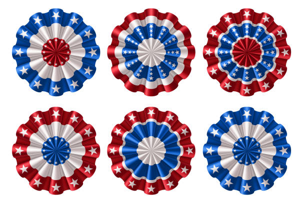 Set of american bunting, rosette decoration elements, EPS 10 contains transparency.