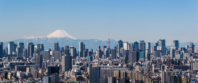 Tokyo city view , Tokyo downtown building and Tokyo tower landmark with Mountain Fuji on a clear day. Tokyo Metropolis is the capital of Japan and one of its 47 prefectures.