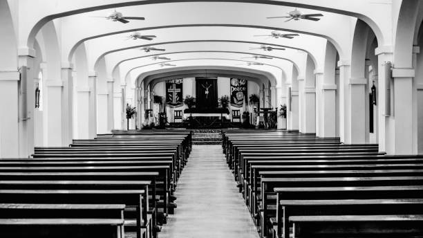 istock Isle or hallway down a church with empty pews, Trinidad, St. Benedict 970370712