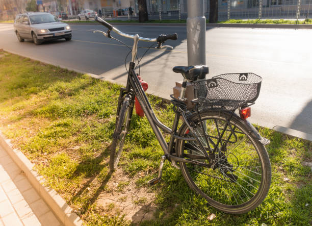 Parked bike in the street of Varna city, Bulgaria.