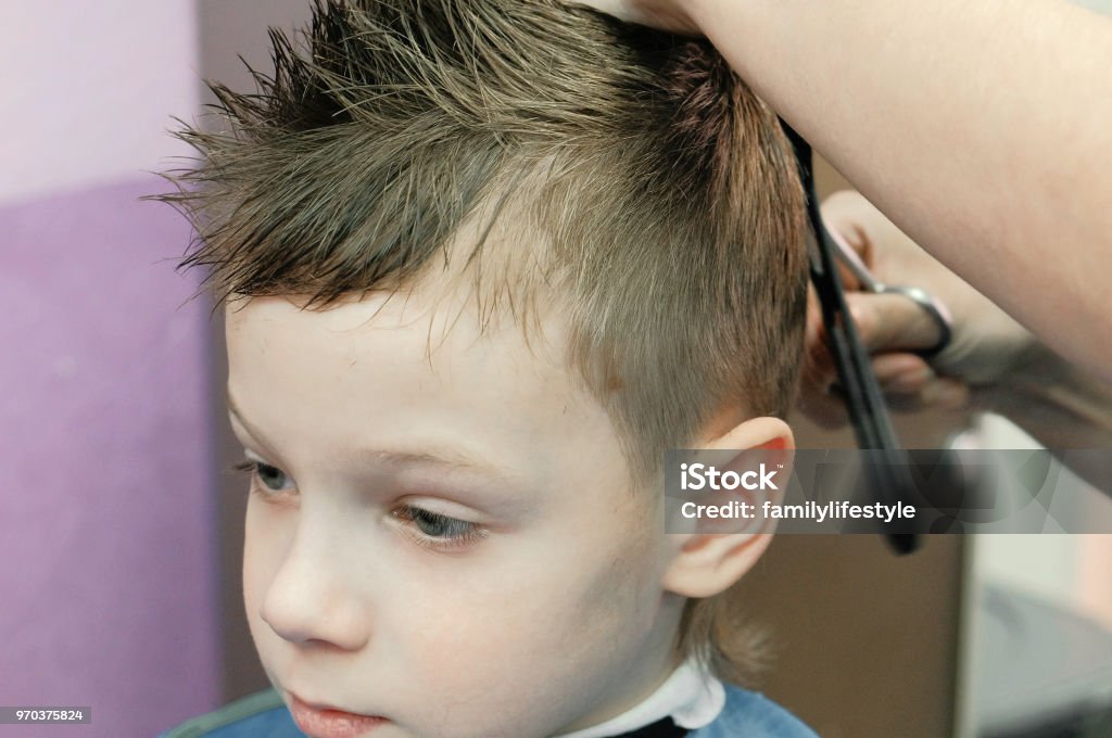 Barbers Hands Combs And Cutting Blond Short Boys Hair With Scissors Closeup  Boys Face Stock Photo - Download Image Now - iStock