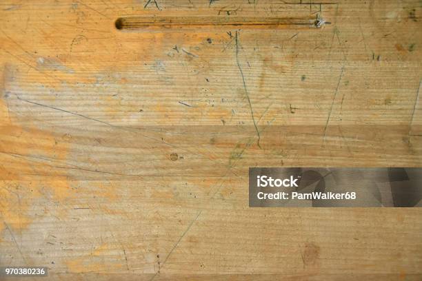 Vintage School Desk Top Abstract Stock Photo - Download Image Now - Education, Desk, Textured