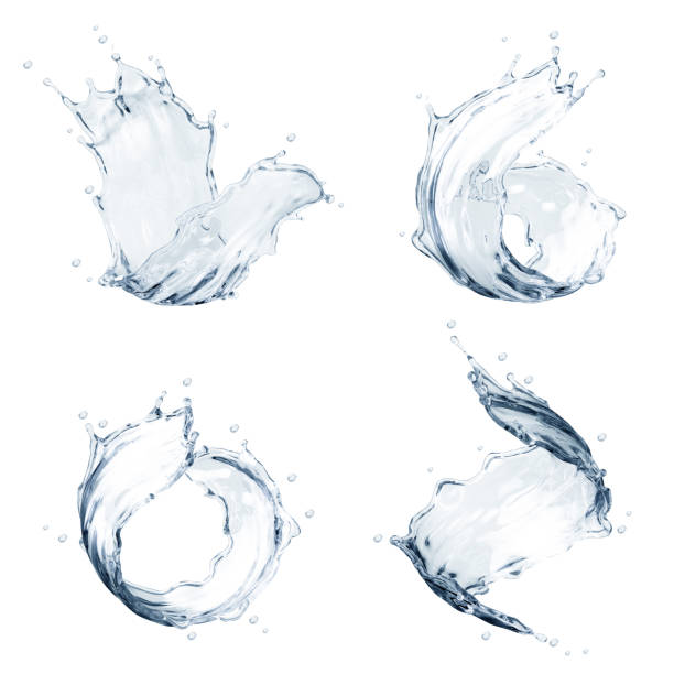 istock 3d render, water splashes collection, clear liquid splashing clip art, isolated on white background, drink, vodka, spirit, design elements collection 970380628