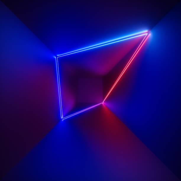 istock 3d render, ultraviolet spectrum, neon lights, laser show, glowing lines, virtual reality, abstract fluorescent background, optical illusion, cubic room, corridor, night club interior 970381558