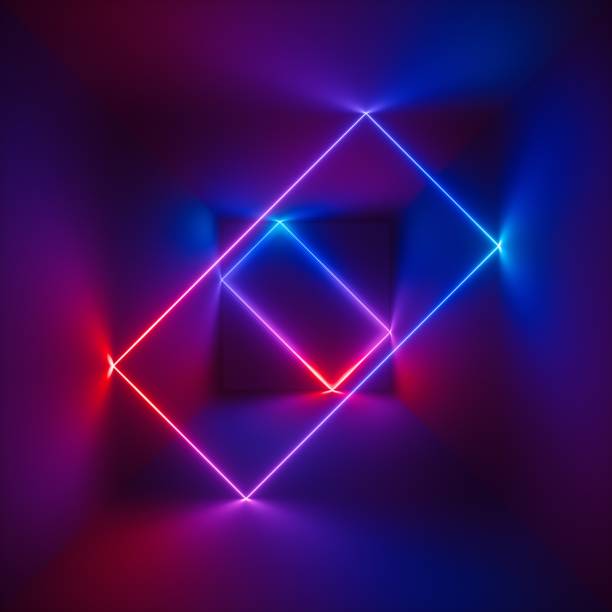istock 3d render, psychedelic neon lights, laser show, ultraviolet glowing lines, virtual reality, abstract fluorescent background, optical illusion, cubic room, corridor, night club interior 970381622