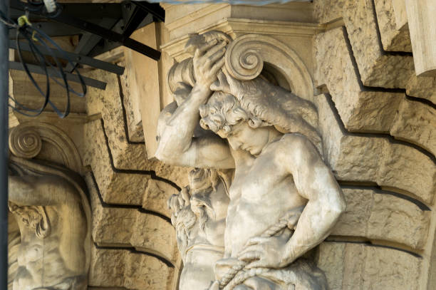 istock Monumental architecture in Budapest, Hungary: statues on a facade front 970385510