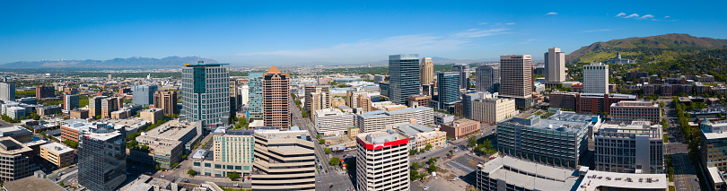 Central Salt Lake City, Utah, seen from air, panorama