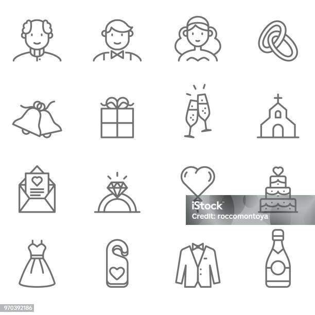 Wedding Line Icons Illustration Stock Illustration - Download Image Now - Icon Symbol, Bride, Wedding Cake