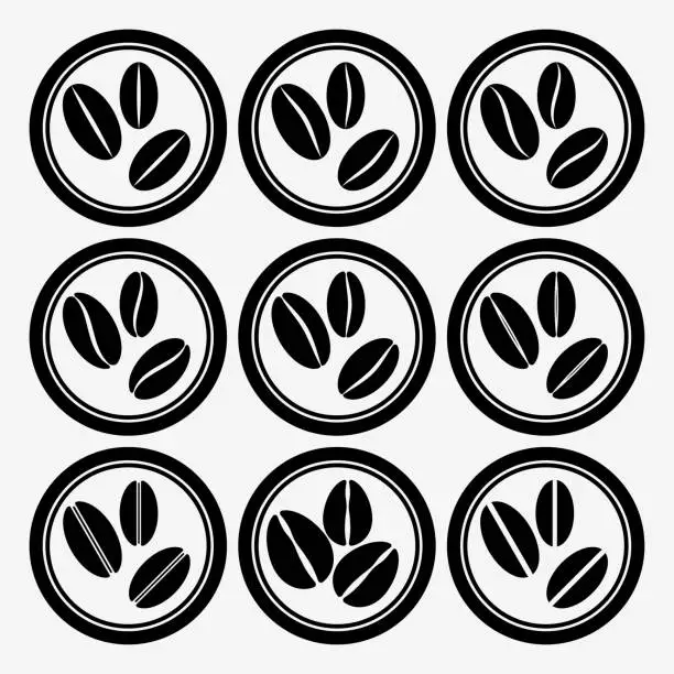 Vector illustration of Set of round icons with coffee beans.