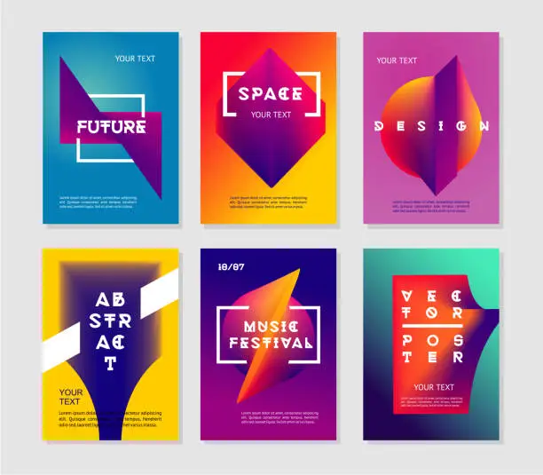 Vector illustration of Minimalist abstract posters set with vibrant gradient. Futuristic vector background collection.
