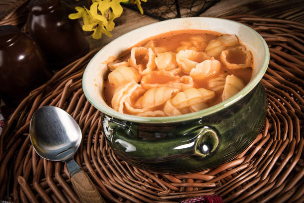 istock Fresh tomato soup with conchigliette. 970425686