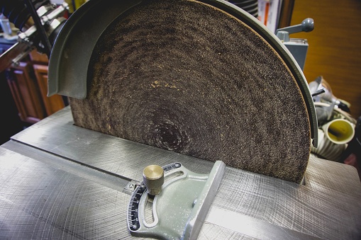 Close-up of circular saw in workshop